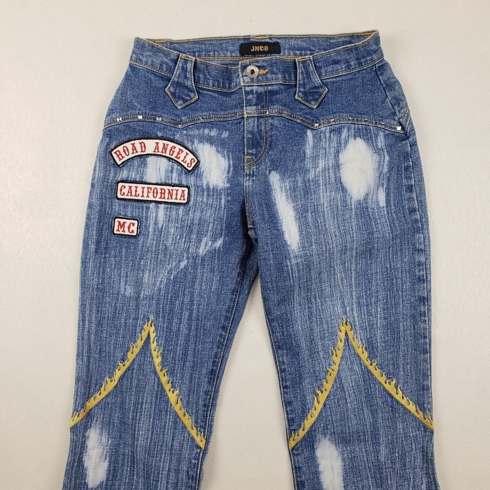 JNCO - Y2K RARE Flare Jeans California Road Angel Patch Embroidered - Picture 4 of 12